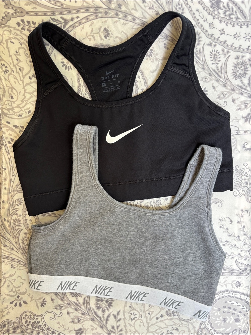 Nike Black & Grey Racerback Sports Bra Duo-size M